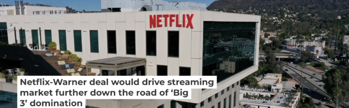 Netflix’s Hollywood studio offices at Sunset Bronson Studios in Los Angeles. Patrick T. Fallon / AFP via Getty Images